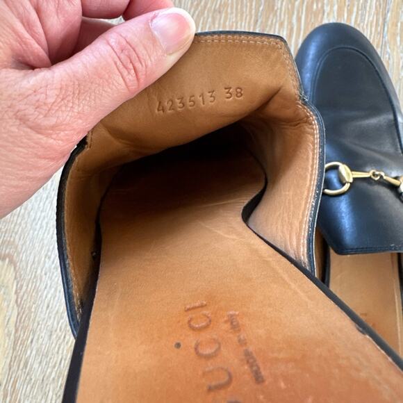 Gucci Princetown Mules Black Leather Gold Horsebit + Box Dustbag Size 38 / 7.5 - Picture 4 of 9